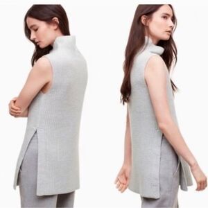 Wilfred Aritzia Durandal Sweater Vest Turtle Neck Wool Side Slit Size XS Grey